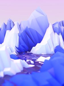 Preview wallpaper polygon, mountains, art, lilac, white