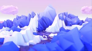 Preview wallpaper polygon, mountains, art, lilac, white