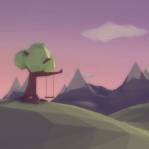 Preview wallpaper polygon, rendering, landscape, swing, mountains, tree