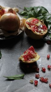 Preview wallpaper pomegranate, fruit, leaf, macro