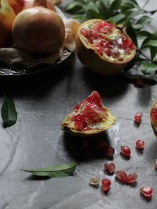 Preview wallpaper pomegranate, fruit, leaf, macro