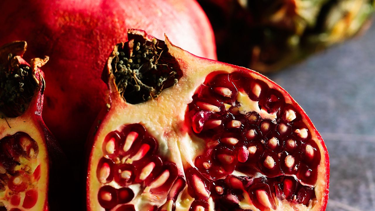 Wallpaper pomegranate, fruit, wedge, ripe