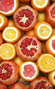Preview wallpaper pomegranate, orange, grapefruit, fruit, citrus