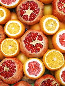 Preview wallpaper pomegranate, orange, grapefruit, fruit, citrus