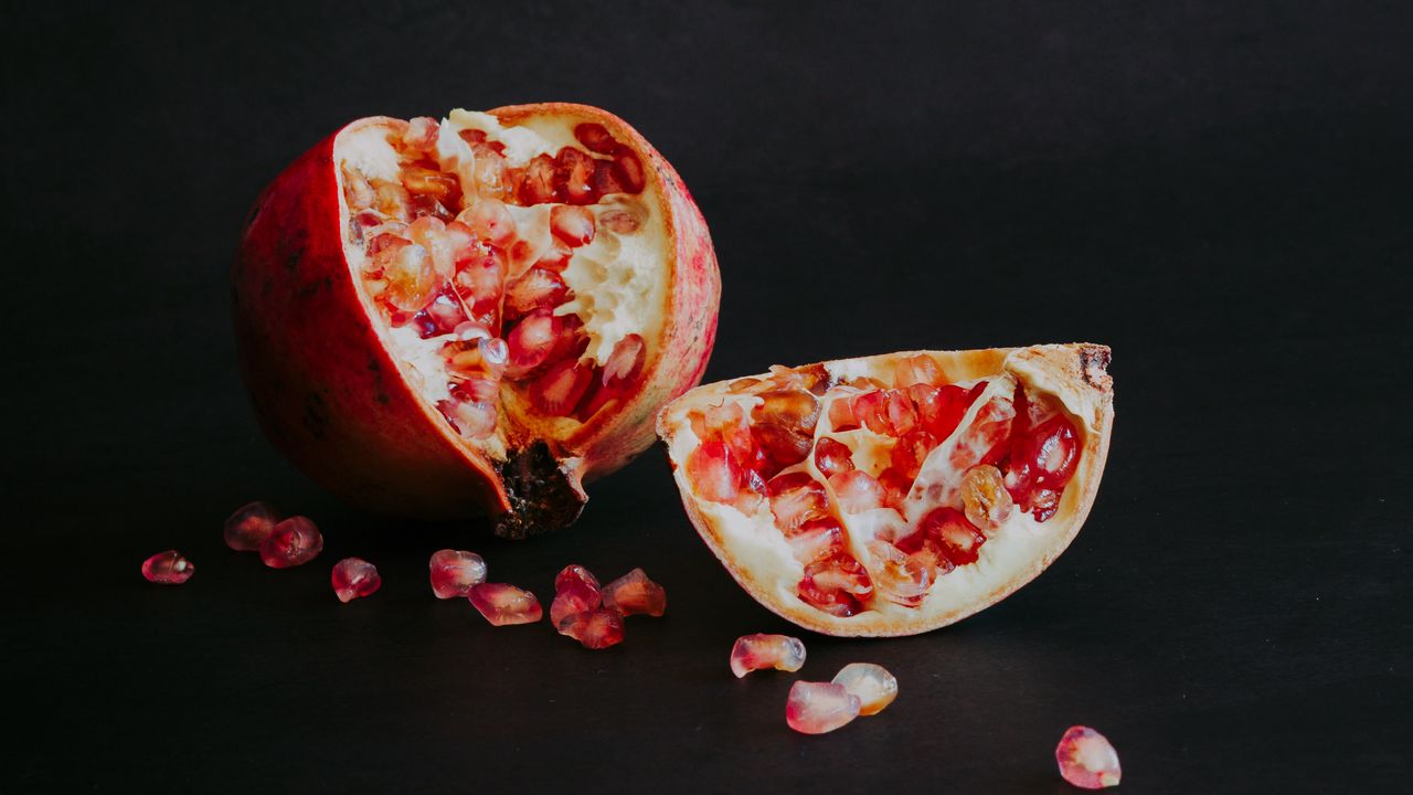 Wallpaper pomegranate, slice, fruit, still life, black