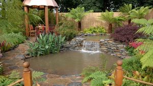 Preview wallpaper pond, arbor, falls, garden, registration