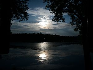 Preview wallpaper pond, forest, night, darkness, light