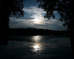 Preview wallpaper pond, forest, night, darkness, light