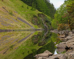 Preview wallpaper pond, landscape, slope, reflection, trees, nature