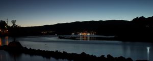 Preview wallpaper pond, lights, reflection, mountain, silhouette, dark