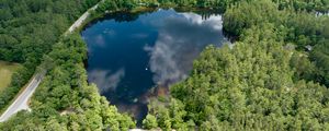 Preview wallpaper pond, road, trees, nature, aerial view