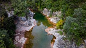 Preview wallpaper pond, rocks, stones, trees, landscape