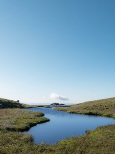 Preview wallpaper pond, shore, grass, sky, nature