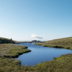 Preview wallpaper pond, shore, grass, sky, nature