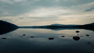 Preview wallpaper pond, stones, coast, sky, nature