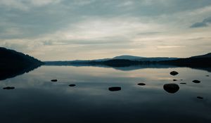 Preview wallpaper pond, stones, coast, sky, nature