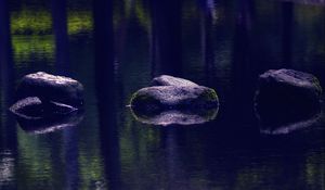 Preview wallpaper pond, stones, reflection, nature, dark