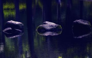 Preview wallpaper pond, stones, reflection, nature, dark