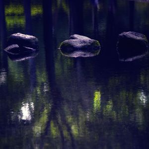 Preview wallpaper pond, stones, reflection, nature, dark