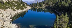 Preview wallpaper pond, trees, mountains, landscape