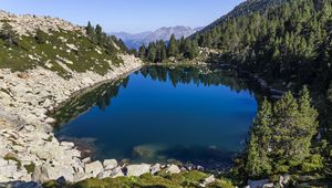 Preview wallpaper pond, trees, mountains, landscape