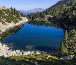 Preview wallpaper pond, trees, mountains, landscape