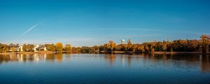 Preview wallpaper pond, trees, tower, sky