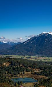 Preview wallpaper pond, valley, trees, mountain, nature