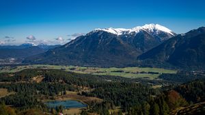 Preview wallpaper pond, valley, trees, mountain, nature