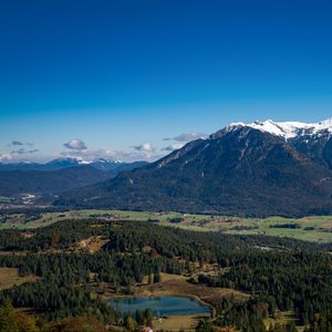 Preview wallpaper pond, valley, trees, mountain, nature