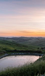 Preview wallpaper pond, water, hills, nature