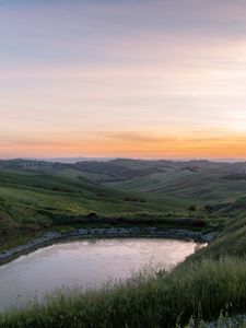 Preview wallpaper pond, water, hills, nature