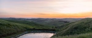 Preview wallpaper pond, water, hills, nature