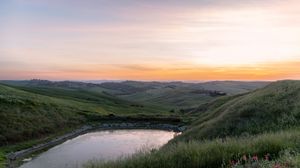 Preview wallpaper pond, water, hills, nature