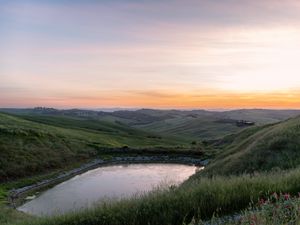 Preview wallpaper pond, water, hills, nature