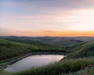 Preview wallpaper pond, water, hills, nature