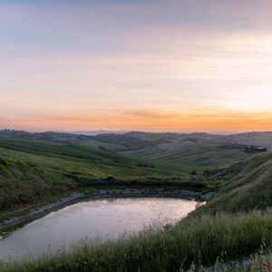 Preview wallpaper pond, water, hills, nature