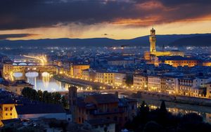 Preview wallpaper ponte vecchio, florence, italy, buildings, river, lights city