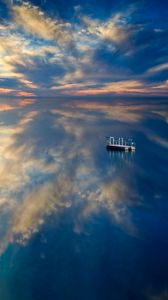 Preview wallpaper pontoon, float, sea, horizon, sunset