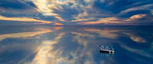 Preview wallpaper pontoon, float, sea, horizon, sunset