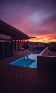 Preview wallpaper pool, balcony, rest, sunset