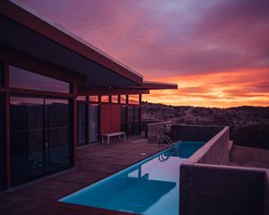 Preview wallpaper pool, balcony, rest, sunset