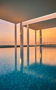 Preview wallpaper pool, building, architecture, sunset, relax