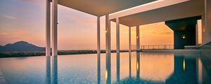 Preview wallpaper pool, building, architecture, sunset, relax