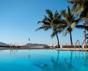 Preview wallpaper pool, palm trees, resort, blue water, rest, hotel, country house