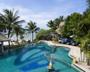 Preview wallpaper pool, palm trees, resort, design, country house, rest, tropics