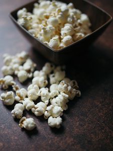 Preview wallpaper popcorn, corn, bowl, table