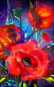 Preview wallpaper poppies, art, flowers, bouquet, red