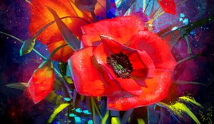 Preview wallpaper poppies, art, flowers, bouquet, red