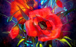Preview wallpaper poppies, art, flowers, bouquet, red